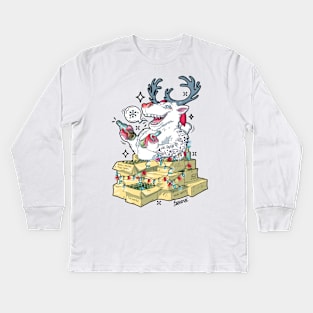 Oh deer drunk reindeer celebrating Christmas Kids Long Sleeve T-Shirt